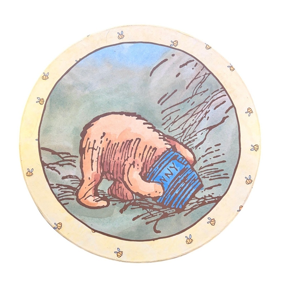 Disney Winnie the Pooh Vintage Round Storage Hat Box Honey Pot with 2 stuffies